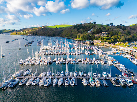 Aerial drone view of the famous Devon town of Dartmouth