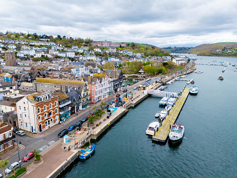 Aerial drone view of the famous Devon town of Dartmouth