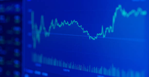 istock Stock market upwards chart on the screen. Selective focus.Low angle.Banner,advertisement. 2149998257
