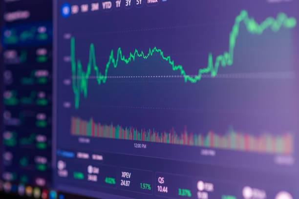 istock Stock market upwards chart on the screen. Selective focus.Low angle. 2149998265