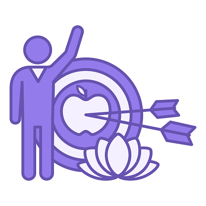 Colored Achievable Goals Icon. Vector Icon of Person, Goal, and Lotus. Healthy lifestyle. Wellness Concept