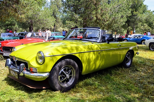 April 20, 2024, Madrid (Spain). MGB is a two-door sports car manufactured and marketed from 1962 until 1980 by the British Motor Corporation (BMC), later the Austin-Morris division of British Leyland,