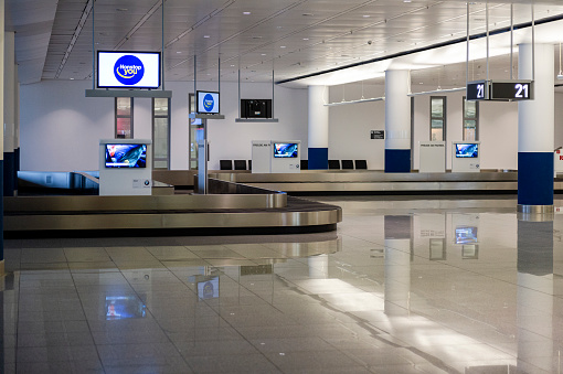 Empty baggage claim at Munich Airport.