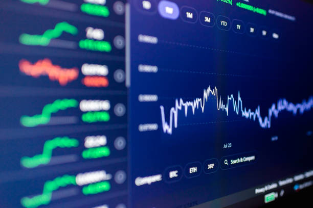 istock Stock market upwards chart on the screen. Selective focus.Low angle. 2150002158