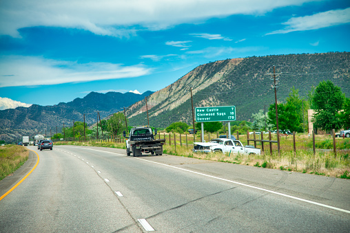 Traffic along a major Colorado road, USA.
