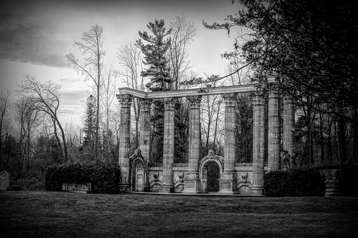 The Greek Theater at the Guild Inn Estate in Toronto, Ontario, constructed from pillars and arches from the 1913 Bank of Toronto.
