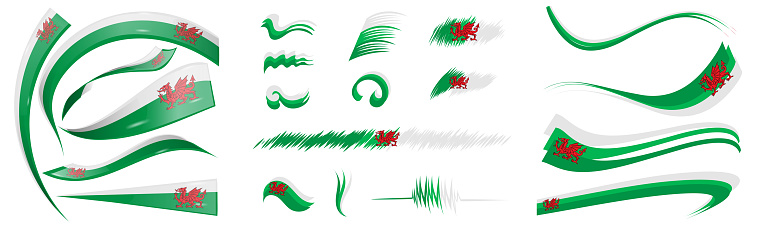 Wales flag set elements, vector illustration on a white background