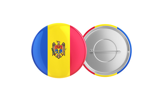 3d Render Moldova Flag Badge Pin Mocap, Front Back Clipping Path, It can be used for concepts such as Policy, Presentation, Election.