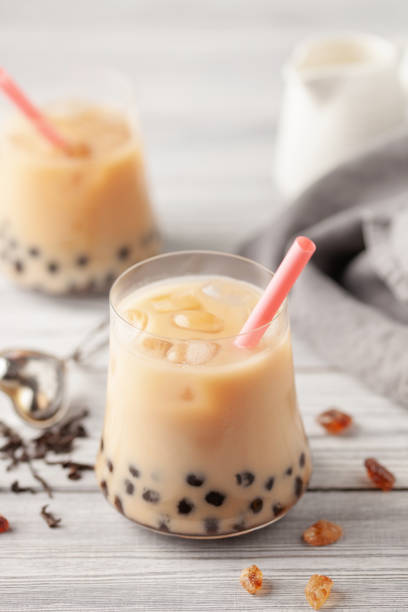 istock Homemade Milk Bubble Tea with tapioca pearls and ice cube 2150006294