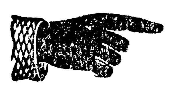 Victorian style icon of a pointing hand. Vintage etching circa 19th century.