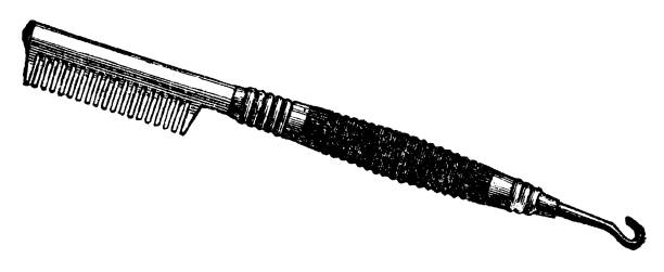 Victorian hot comb, or pressing comb for styling hair. Vintage etching circa 19th century.