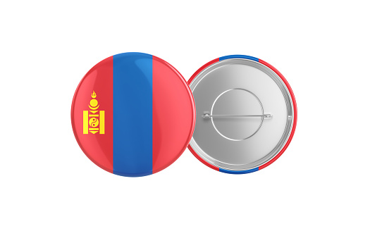 3d Render Mongolia Flag Badge Pin Mocap, Front Back Clipping Path, It can be used for concepts such as Policy, Presentation, Election.