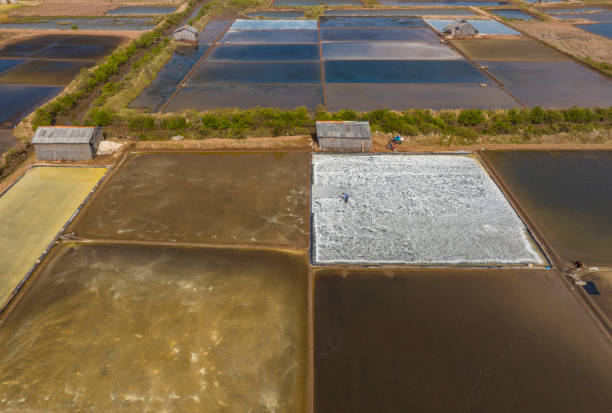 istock Colorful salt fields viewed from above, Ben Tre province 2150007466