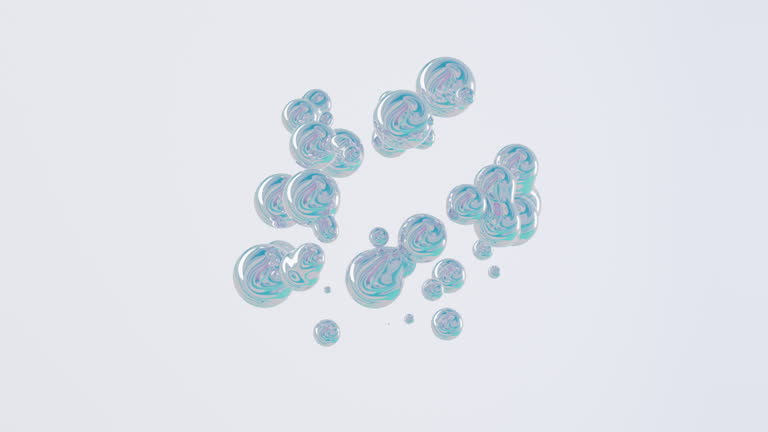 Holographic liquid flowing waves abstract, 3D loop of Satisfying Metaballs Floating Droplets.