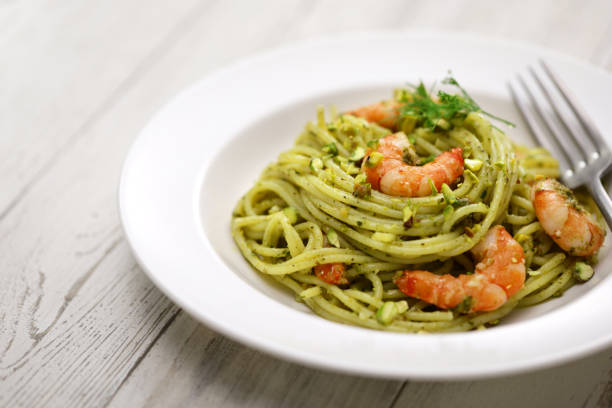 istock Sicilian pasta with pistachio pesto and shrimp 2150009733