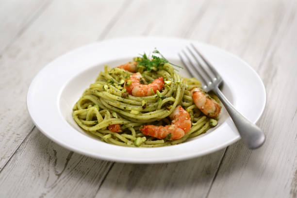 istock Sicilian pasta with pistachio pesto and shrimp 2150009738