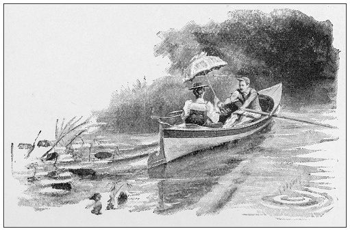 Antique image: Couple on boat