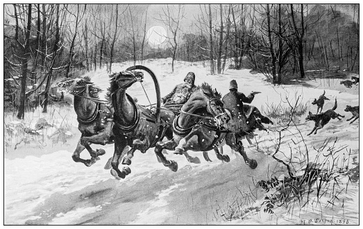 Antique Image Wolves Chasing Stock Illustration - Download Image Now ...