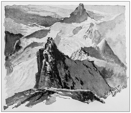 Antique image: Mountain climbing on the Alps, Matterhorn