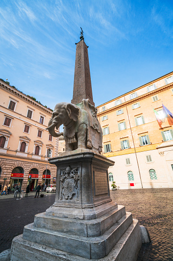 Rome, Italy - December 3, 2017: Elephant and Obelisk marble sculpture from 1667 in Piazza della Minerva.