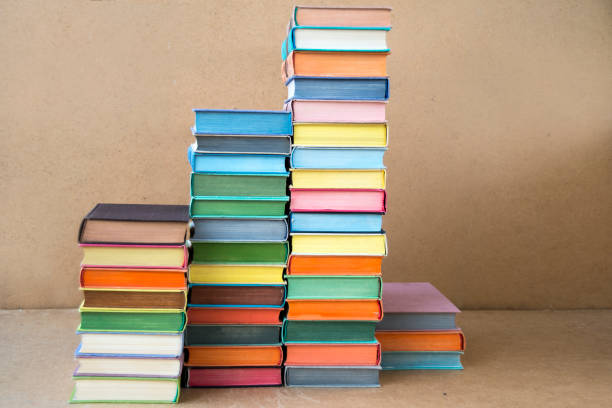 Colourful books in stacks