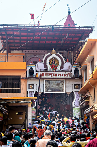 Varanasi, Uttar Pradesh, India - March 22nd, 2024: Shree Hanuman Garhi is the temple on hill of Lord Hanumana god in Ayodhya.