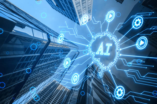 istock Creative glowing AI brain hologram and circuit on blurry toned backdrop. Artificial intelligence and innovation concept. Double exposure. 2150017797
