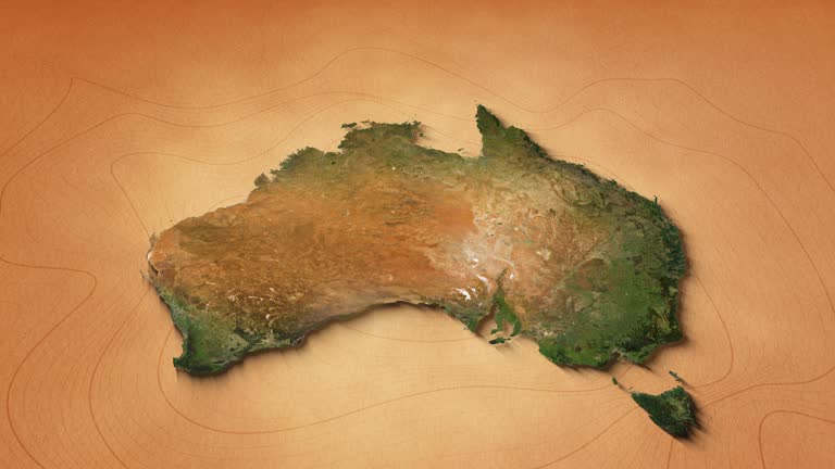 A realistic map of Australia. Brown vintage background