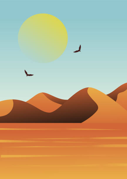istock National Park wildlife poster vector illustration design. Eagle birds in the sky art. Aesthetic dunes landscape art. 2150021901