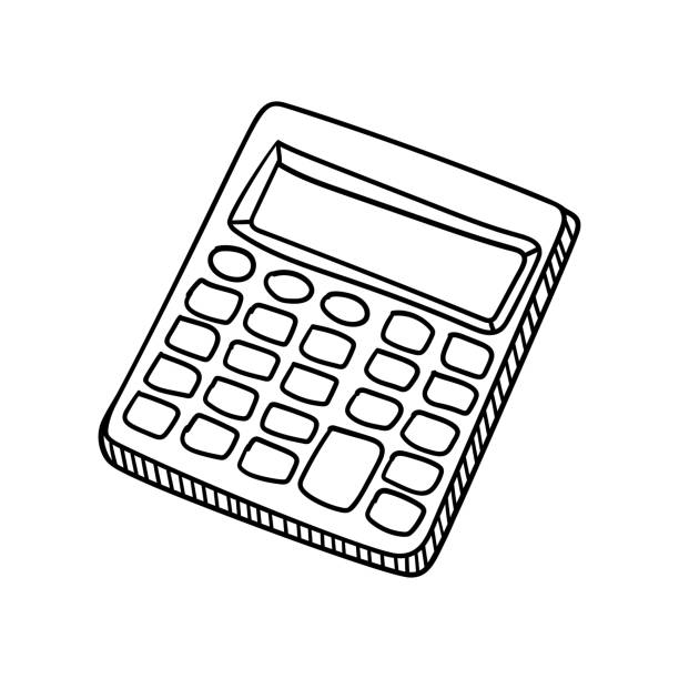 Calculator vector icon Calculator vector icon in doodle style. Symbol in simple design. Cartoon object hand drawn isolated on white background. accounting drawings stock illustrations