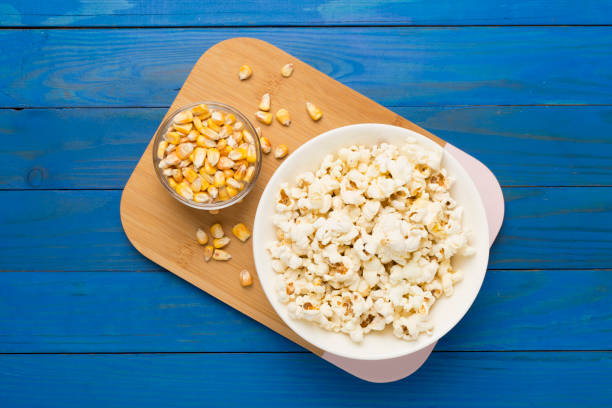 Popcorn party food in transparent plastic cups
