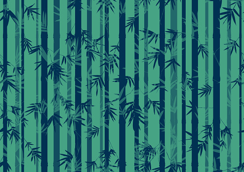 Exotic teal green and blue seamless abstract bamboo canes vector background illustration