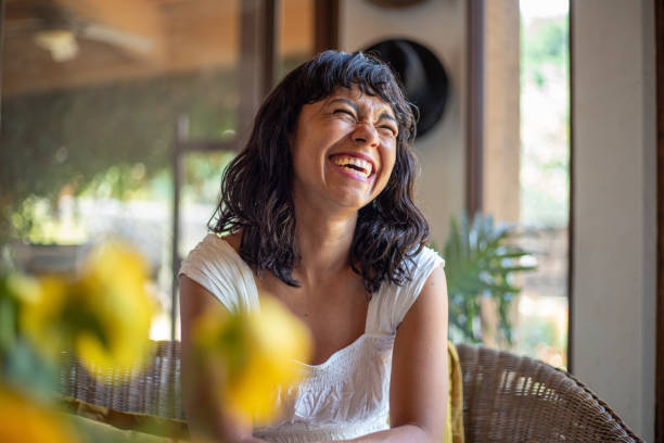 istock Smiling joyful woman at home, portrait 2150026702