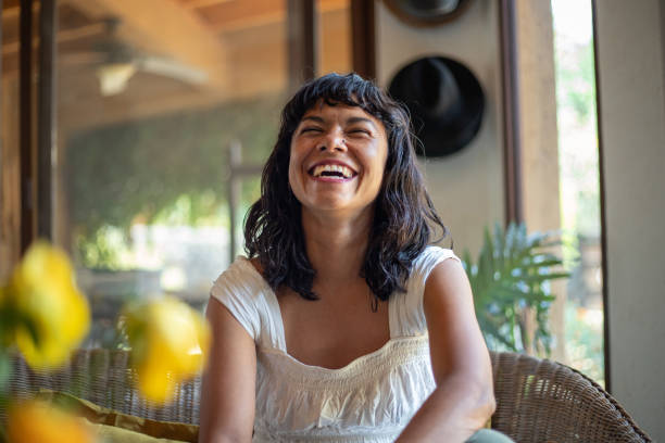 istock Smiling joyful woman at home, portrait 2150026709