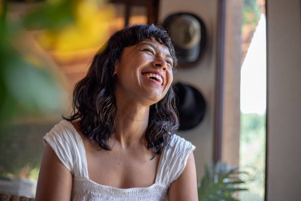 istock Smiling joyful woman at home, portrait 2150026778