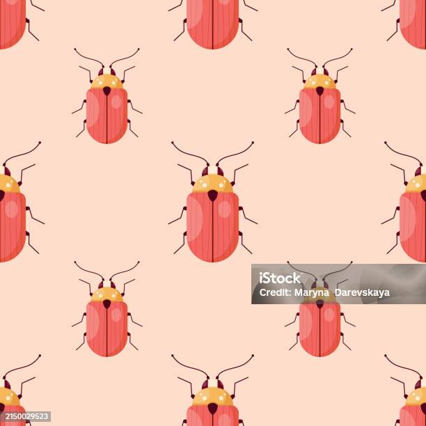 Red Insect Pattern Red Beetles Seamless Pattern On A Light Background Stock Illustration ...