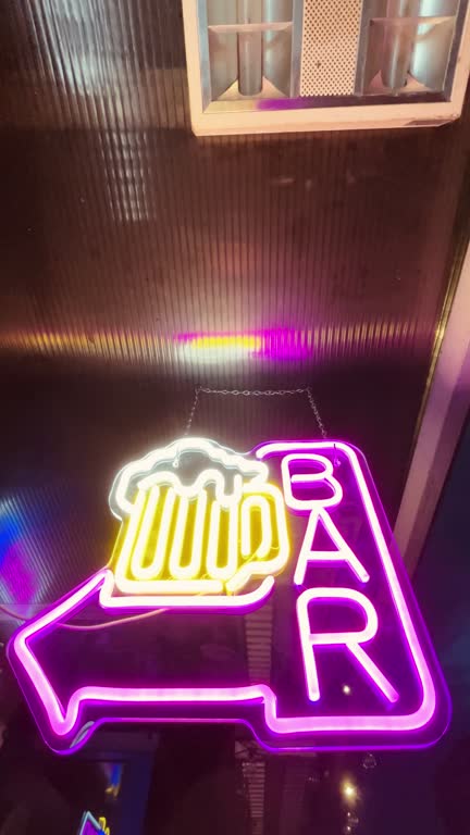 Bar Sign, Bar Neon, Night, Lights