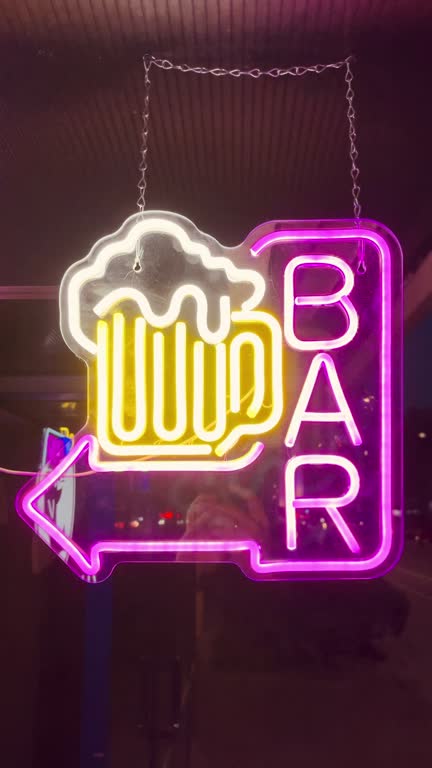 Bar Sign, Bar Neon, Night, Lights