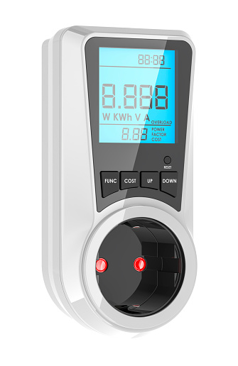 Watt Meter, Plug-in Socket Power Meter, Auto Cost Calculator, 3D rendering isolated on white background