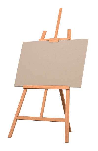 istock Wood Art Easel Stand with a blank canvas on it, 3D rendering 2150033615