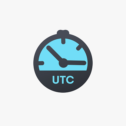 Coordinated Universal Time UTC clock icon. Time zones of Europe, primary time standard globally used to regulate clocks and time. Stock vector illustration isolated