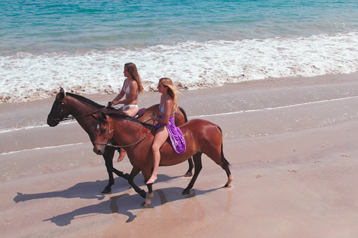 Relaxing Scene Riding Horses on the beach