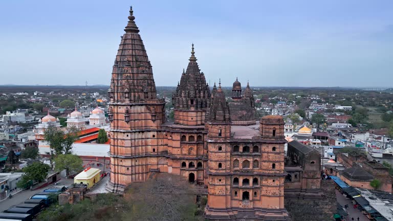 Orchha from drone, ancient Indian city of Madhya Pradesh, India from the air