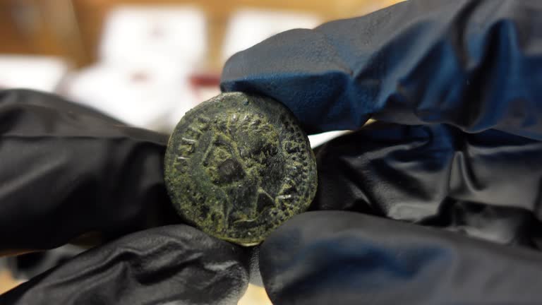 Collector examining Ancient Provincial Roman Coin
