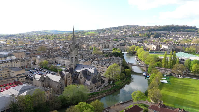 Drone view of historic Bath in UK