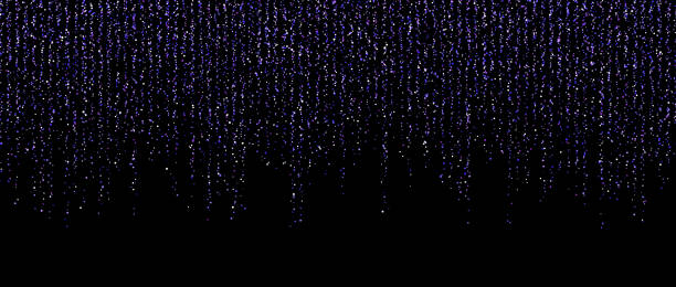 istock Purple confetti garland on dark background. Falling gold glitter and sparkle wallpaper. Violet and blue shining dots repeating pattern. Magic dust sparkling decoration for Christmas. Vector backdrop 2150049951