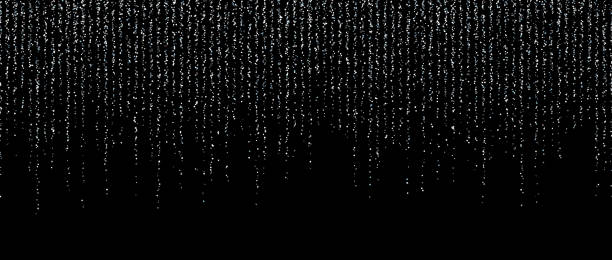 istock Silver confetti garland on dark background. Falling glitter and sparkle wallpaper. White and grey shining dots repeating pattern. Magic dust sparkling decoration for Christmas. Vector backdrop 2150049958