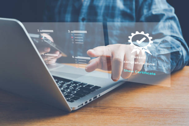 istock ISO standards quality control, Customer Satisfaction Guarantee concept on virtual screens, Standardization, Businessman using laptop computer with quality assurance and document icon for ISO. 2150050046