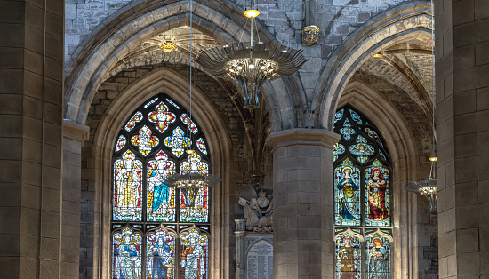 Edinburgh, Scotland - Jan 18, 2024 - Picturesque interior view of The thistle chapel in St Giles' Cathedral or the High Kirk. The most important place of worship in the Edinburgh, Space for text, Selective focus.