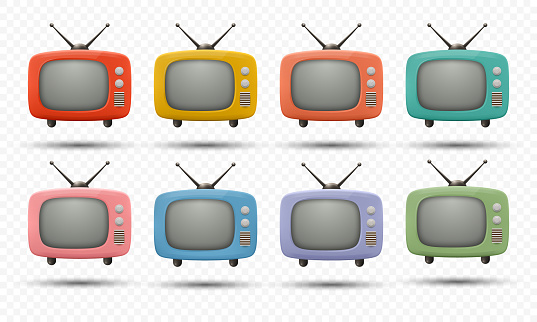 Vector 3d Vintage TV Set Icon Set. Retro TV Icons, Design Template, Clipart. Retro TV Symbol for Web, Logo, App, UI.